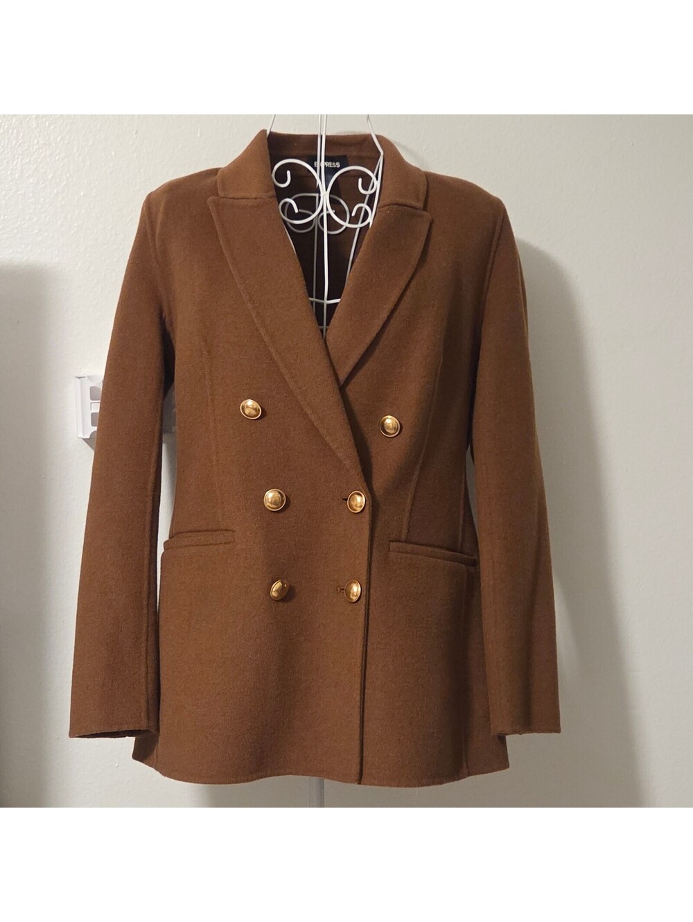 Express Women's Brown Double Breasted Wool Blend Blazer Jacket